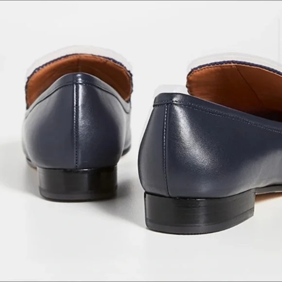 Tory Burch Loafers Jessa 20MM Calf Leafer in Navy Green Gold Chain - Picture 4 of 8